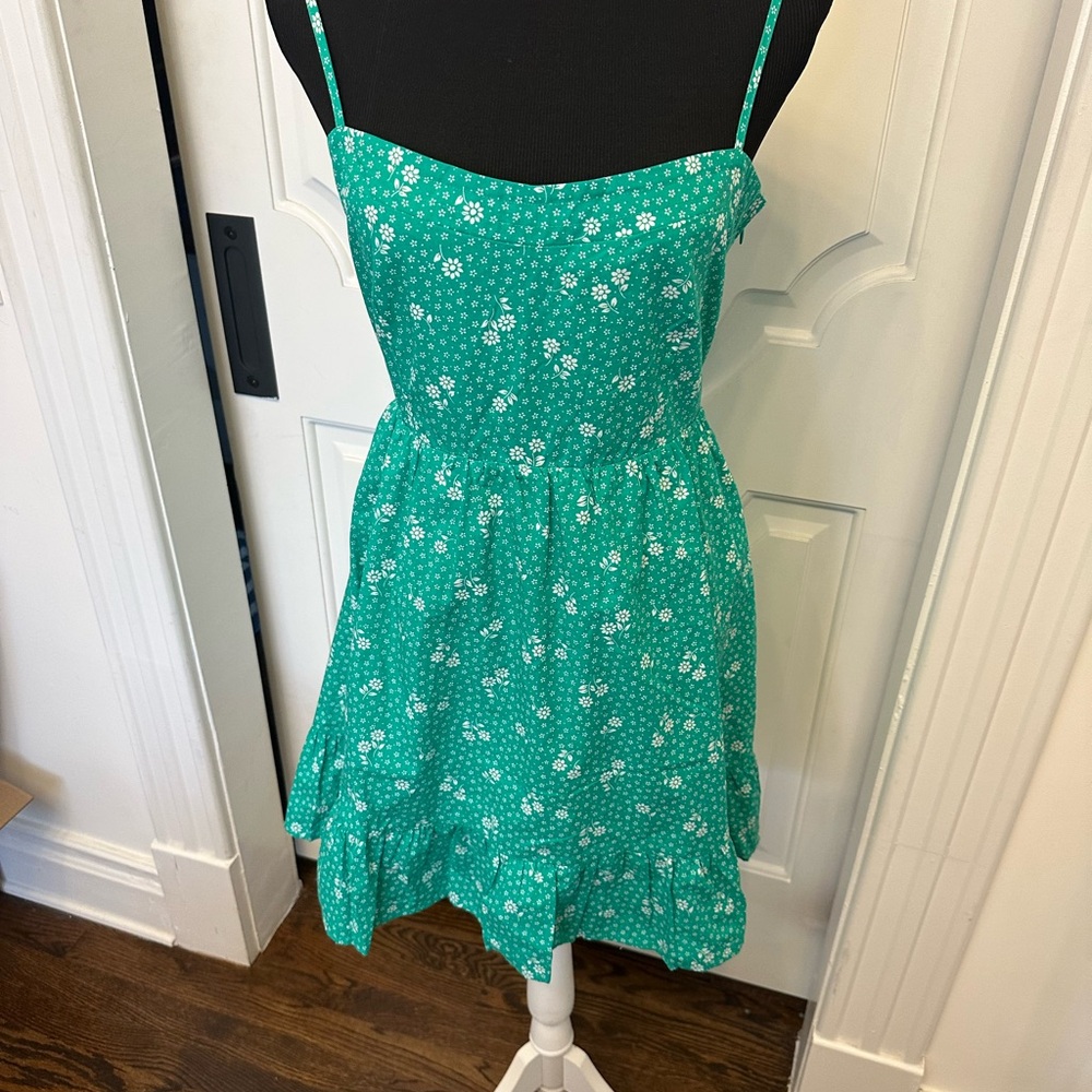 Altar’d State Green Floral Spaghetti Strap Dress Lace Up Back NWOT